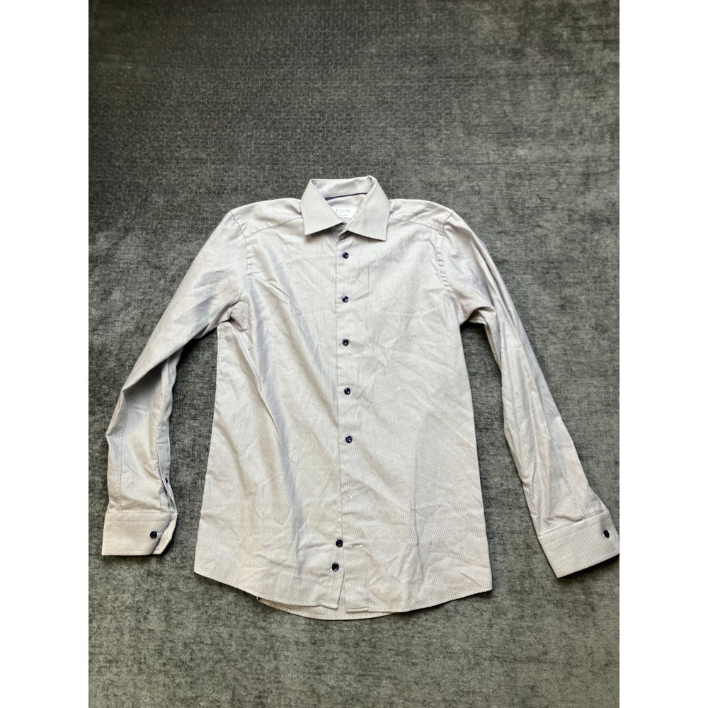 Eton Dress Shirt Men's 15 38 White Textured Contemporary Fit Formal Button Up